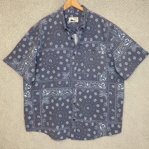 Huk Fishing Mens Size 3XL Bandana Blue Fishing Button Front SS Shirt Lightweight